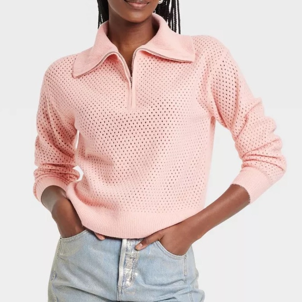Universal Thread Pink Knit Pullover Quarter Zip‎ Sweater